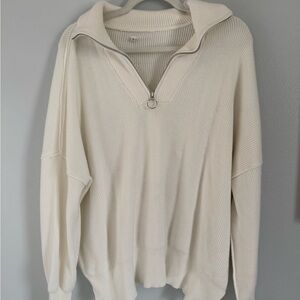 Women’s Cream 1/4 Zip-Neck Ribbed Sweater Size Small